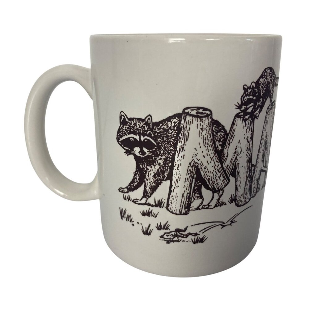 Vintage Maine Racoon Mug Signed MSG Norton Whimsical Nature New England